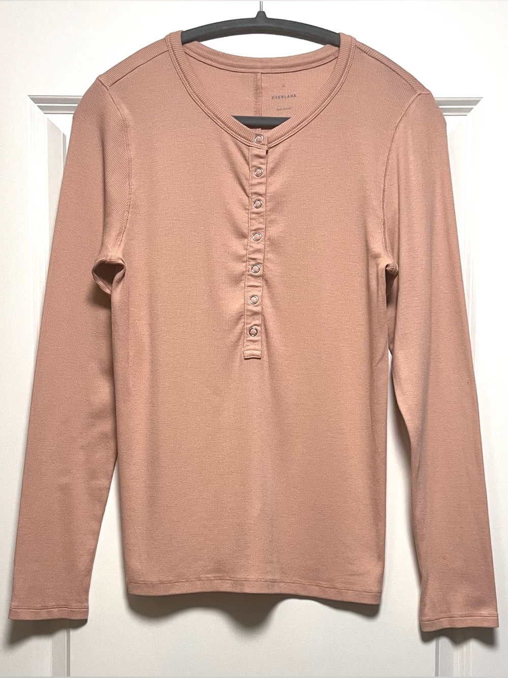 EUC Everlane Luxe Rib Henley Snap Front Long Sleeve Supima Cotton Blush Pink XL